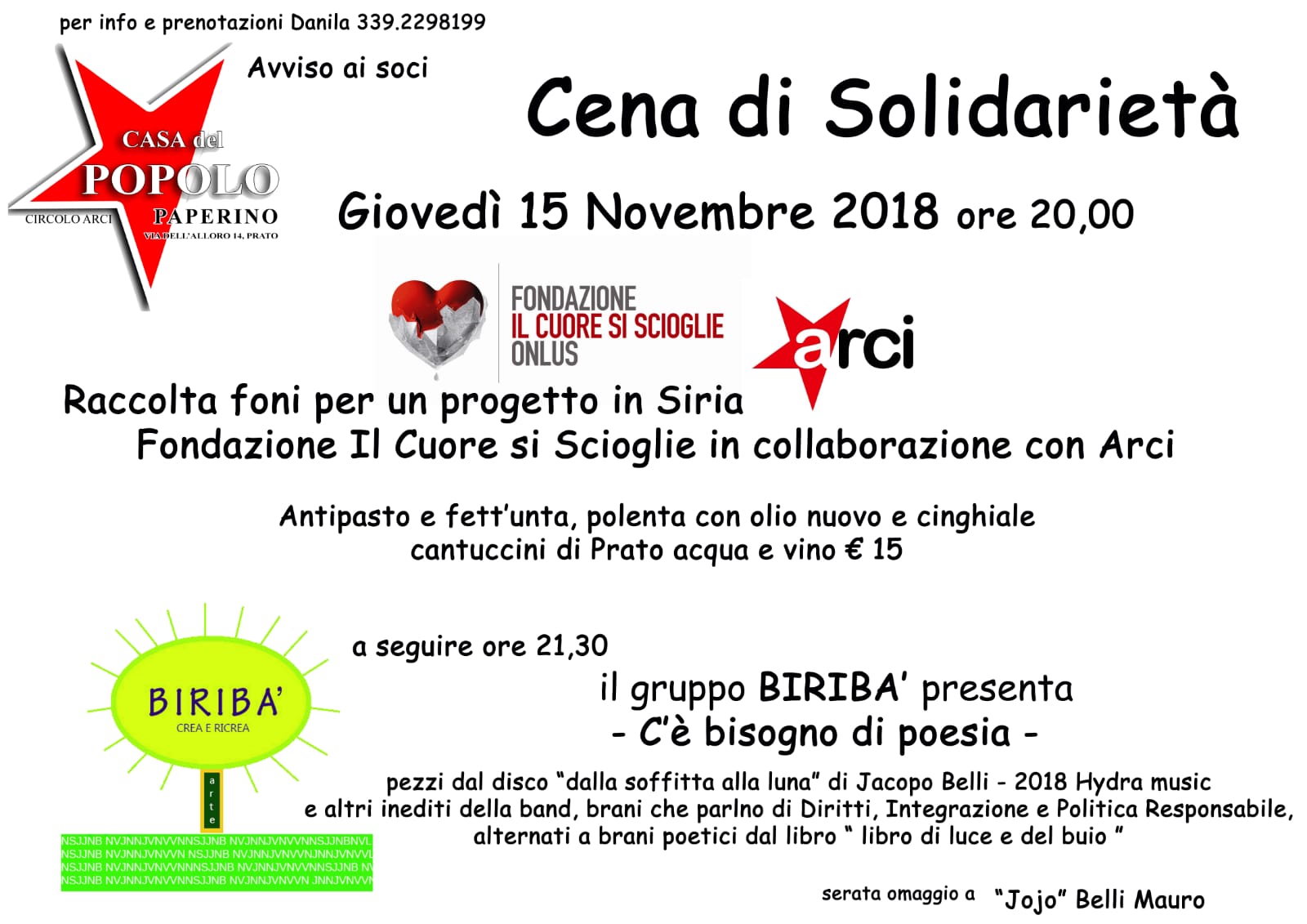 Cena solidarietà paperino 15 novembre