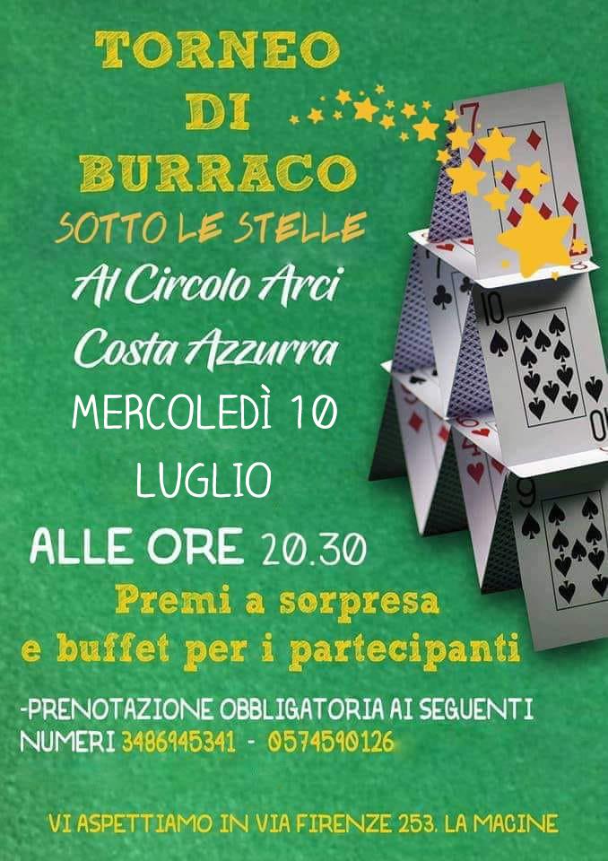 Torneo burraco 10 luglio costa azzurra