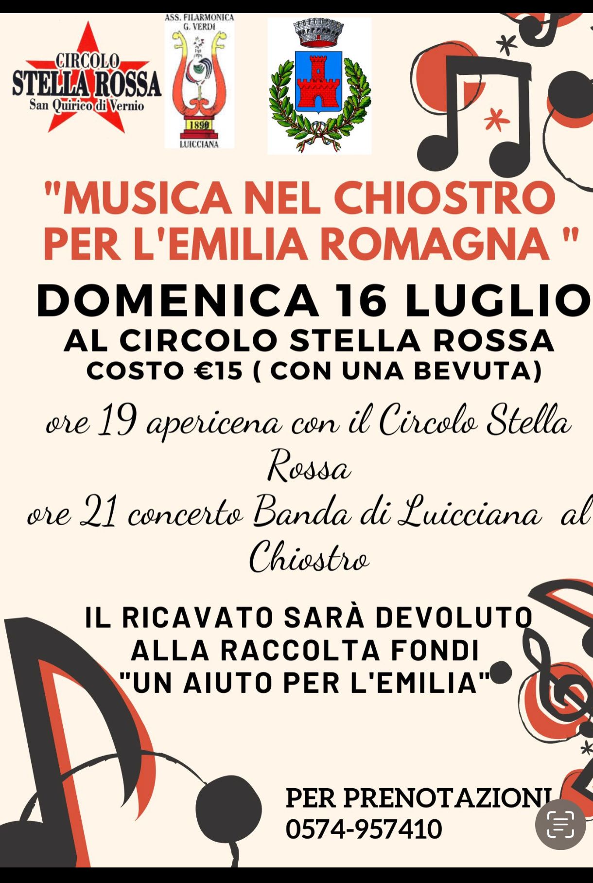 Musica nel chiostro per l'emilia romagna stella rossa 16 luglio