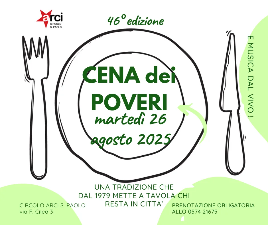 Cena dei poveri martedì 26 agosto 2025